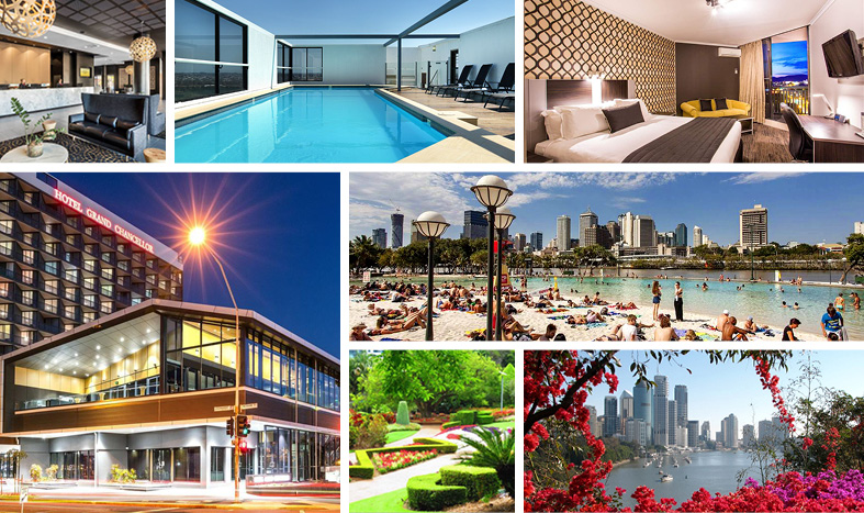 a collage of images of the Hotel Grand Chancellor Brisbane